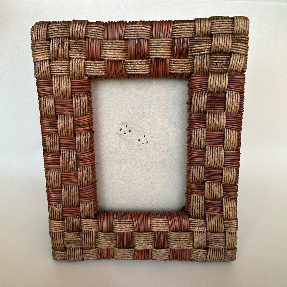 Woven Rattan Basket 3.5X5 Picture Frame Brown Natural Boho Coastal Rustic Decor